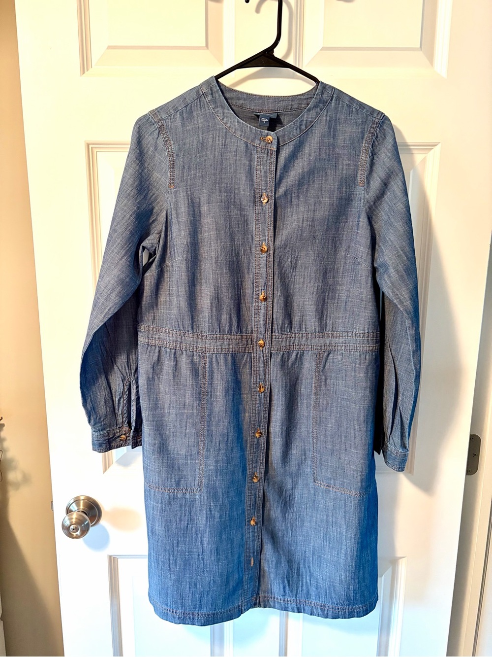 J. Jill Chambray Button-Front Womens Shirt Dress - Blue